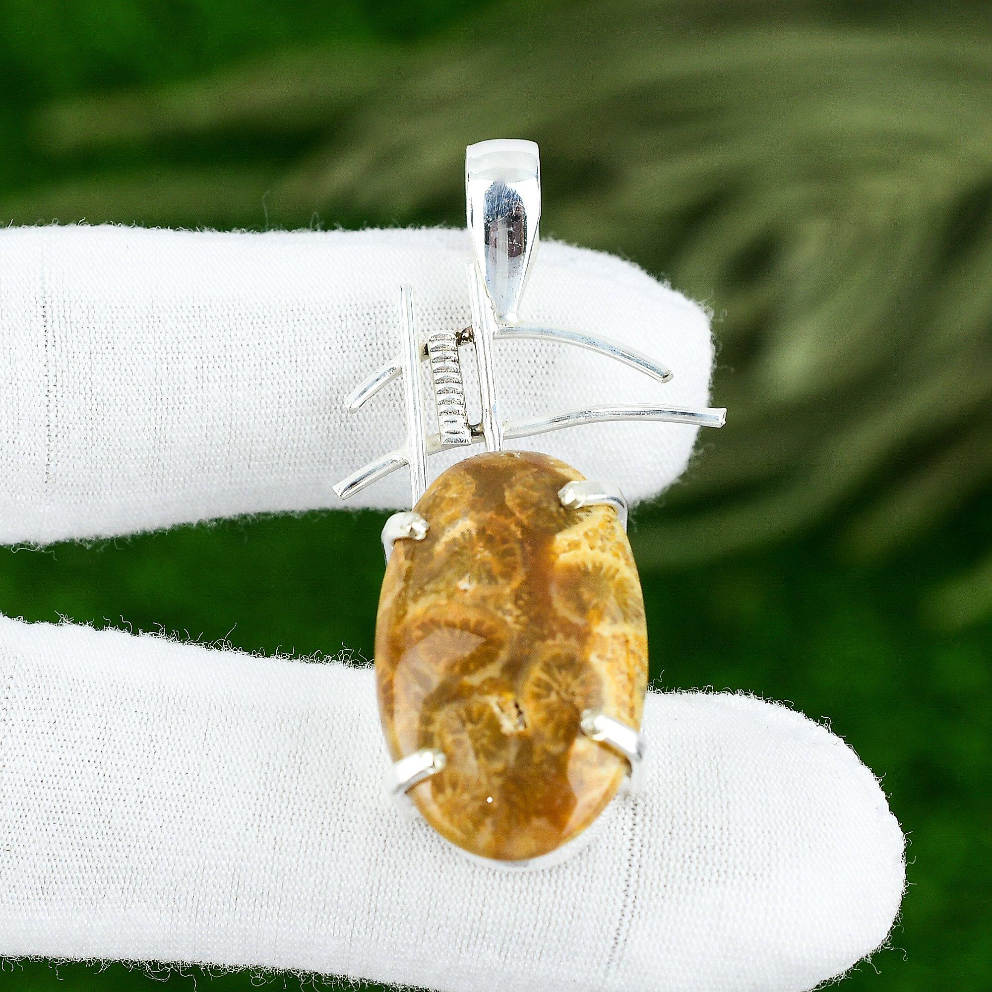 

Sisters Day Deal Sterling Silver Natural Fossil Coral Mother New Pendant Jewelry