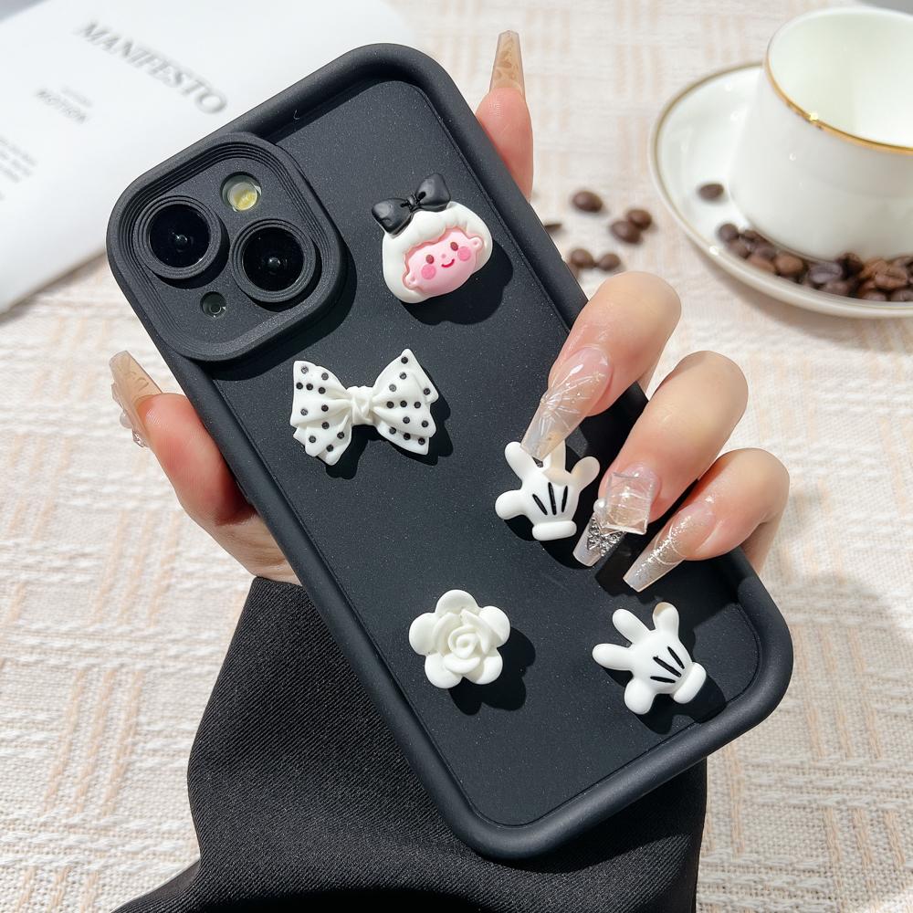 Korean Cute Cartoon 3D Coffee Bear Phone Case For iPhone 11 Case iPhone 13 12 14 16 15 Pro Max XR XS 7 8 Plus SE Soft Cover