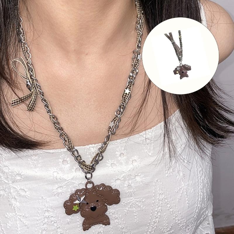 Creative Fabric And Alloy Dog Clavicle Necklace Stylish Layering Jewelry For Casual Outfit Accessories