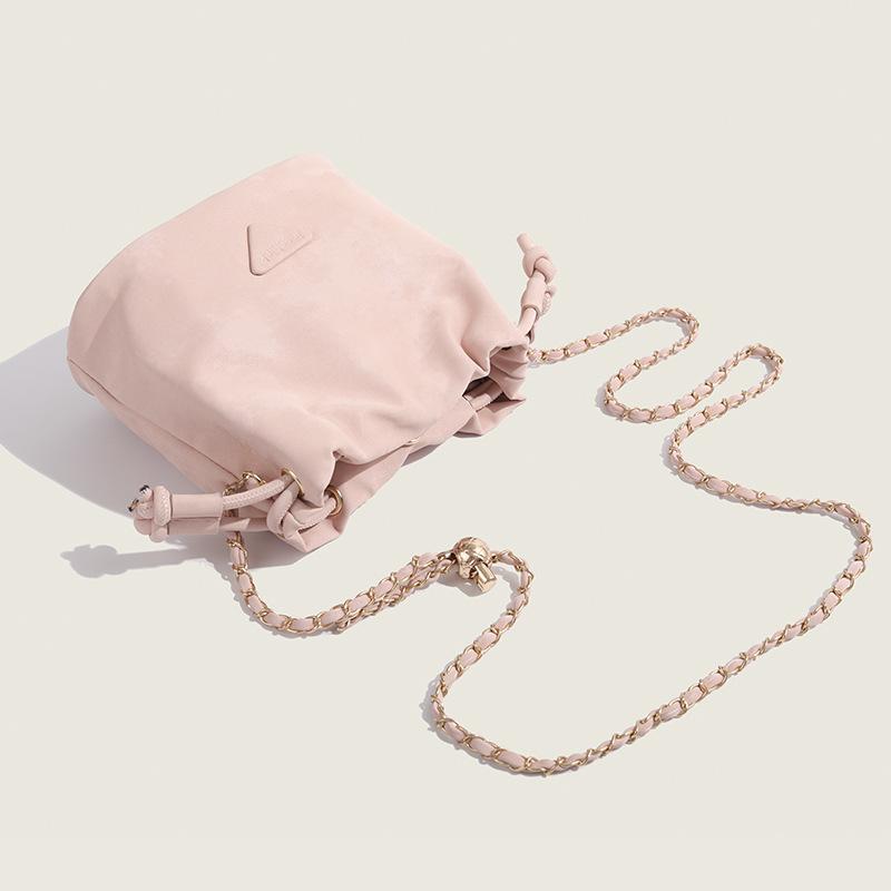 Puff Drawstring Bucket Bag for Women 2025 Fashion Pink Chain Shoulder Crossbody Bag Ins Style Simple Cloud Bag