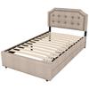 Children's Bed 90x200cm Slatted Frame Nightstand Upholstery Rivets Double Drawers Linen Adults Youth Without Mattress