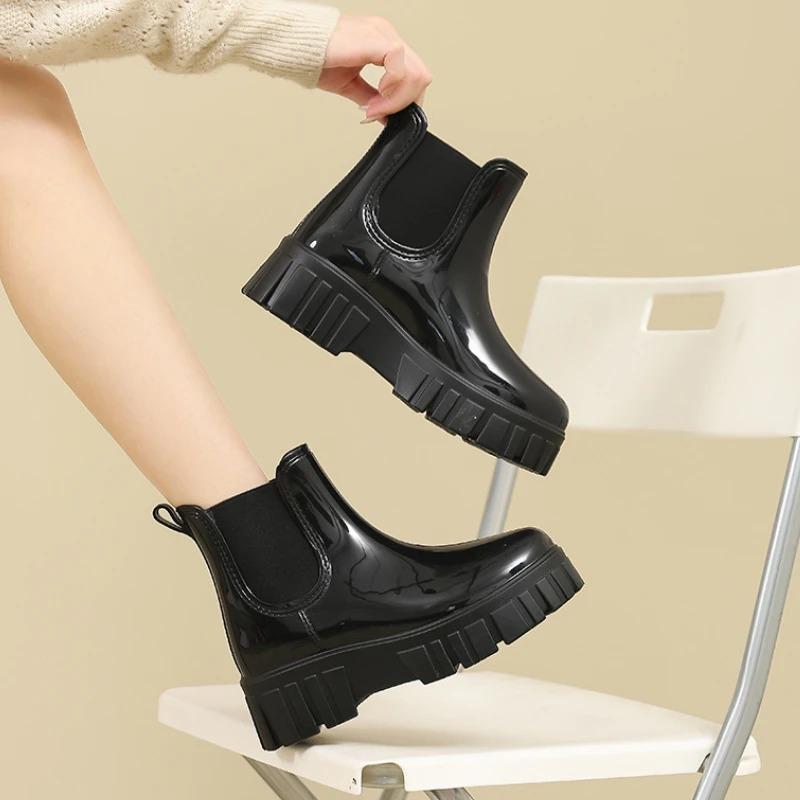 Fashion Platform Rain Boots Women Garden Galoshes Waterproof Rubber Chelsea Boots Female Non-slip Rainshoes Fishing Waders Water Shoes
