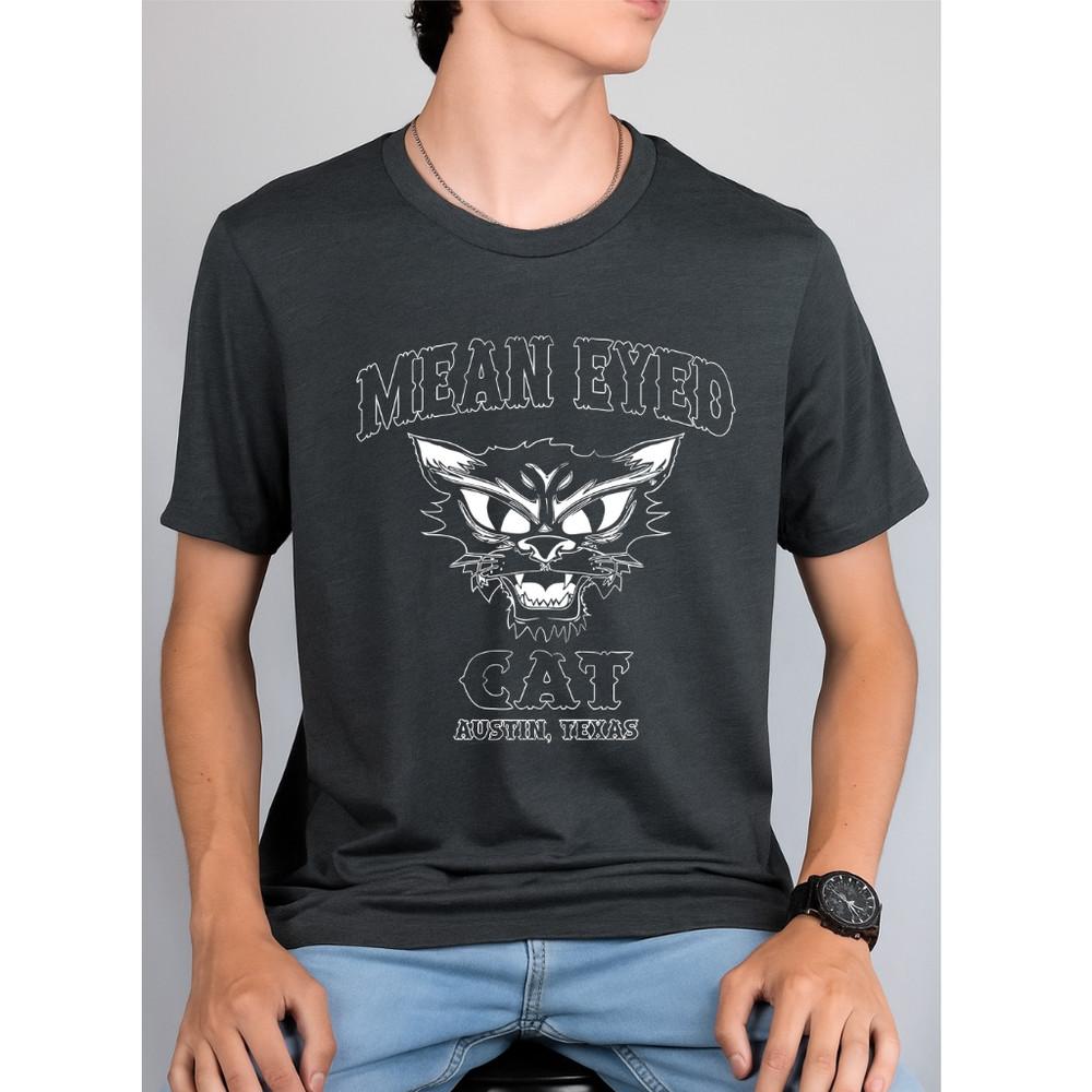 

**Mean Eyed Cat Austin Texas Bar Charcoal Gray Short Sleeve T-Shirt** Unisex T-Shirt S