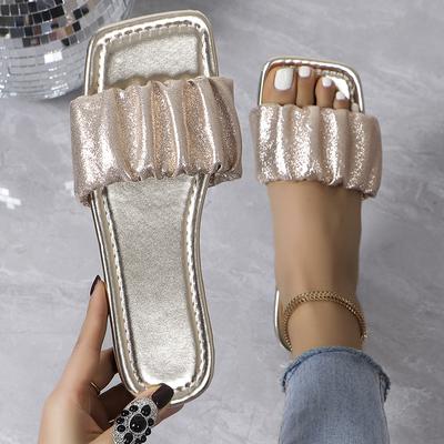 Summer Slippers For Women Pleated Flip Flops Flats  New Korean Slippers Women Sandals Black Indoor Outdoor Shoes Size 36-43