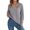 Women's Autumn/Winter Sweatshirt - Casual Openwork V-Neck with Twisted Lantern Sleeves - New Arrival Knitted Jumper