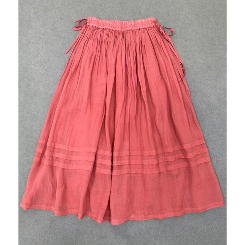 Johnature Gonna Mezza Lunghezza Stile Foresta Primavera Estate A-line Doppio Strato Vintage Vita Elastica Con Laccio Gonne