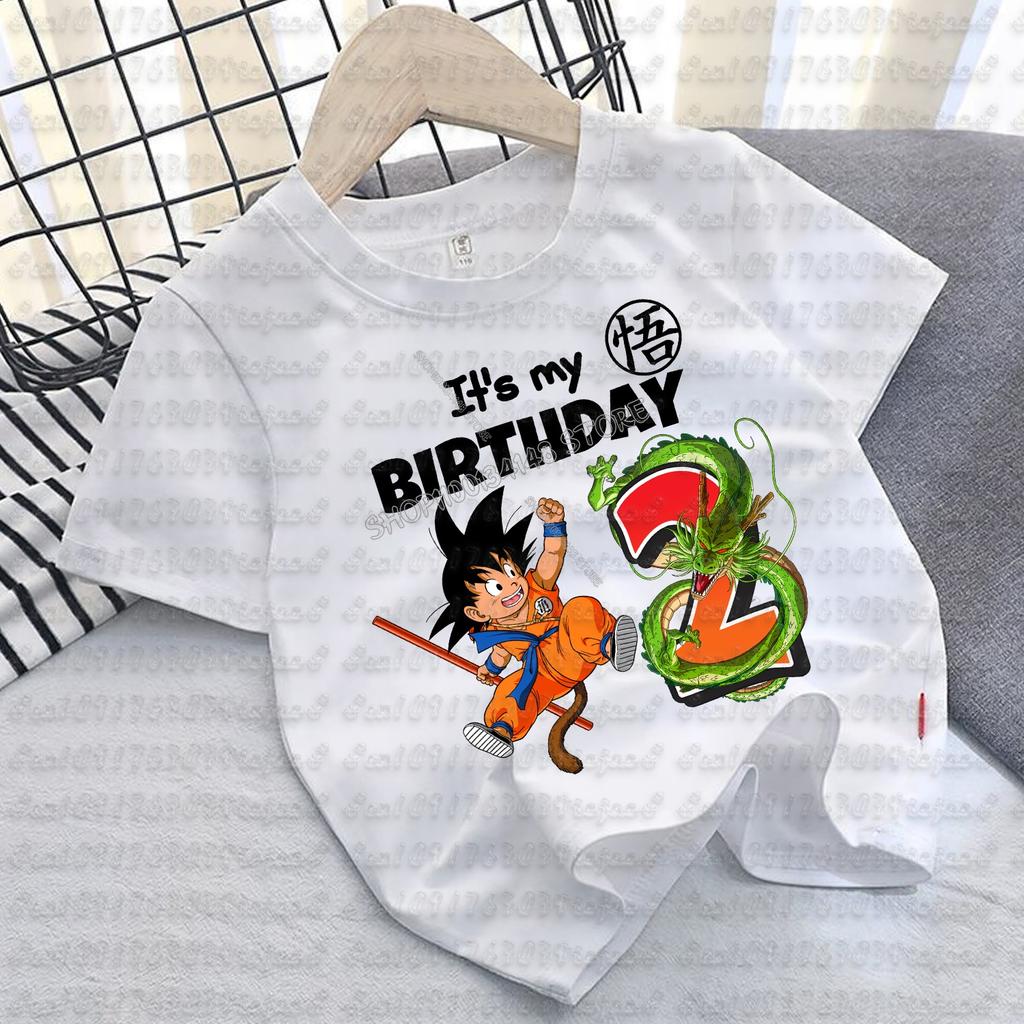 Dragon Ball Goku T-shirt for Children Birthday Figure Tee Top Boy Girl Clothes Anime Short Sleeve Kids White Loose Gift