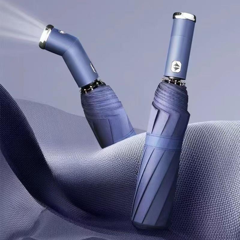 New LEDFlashlight Automatic Umbrella Dual-purpose Multi-functional Night High-intensity Windproof and Sun-proof Folding Umbrella