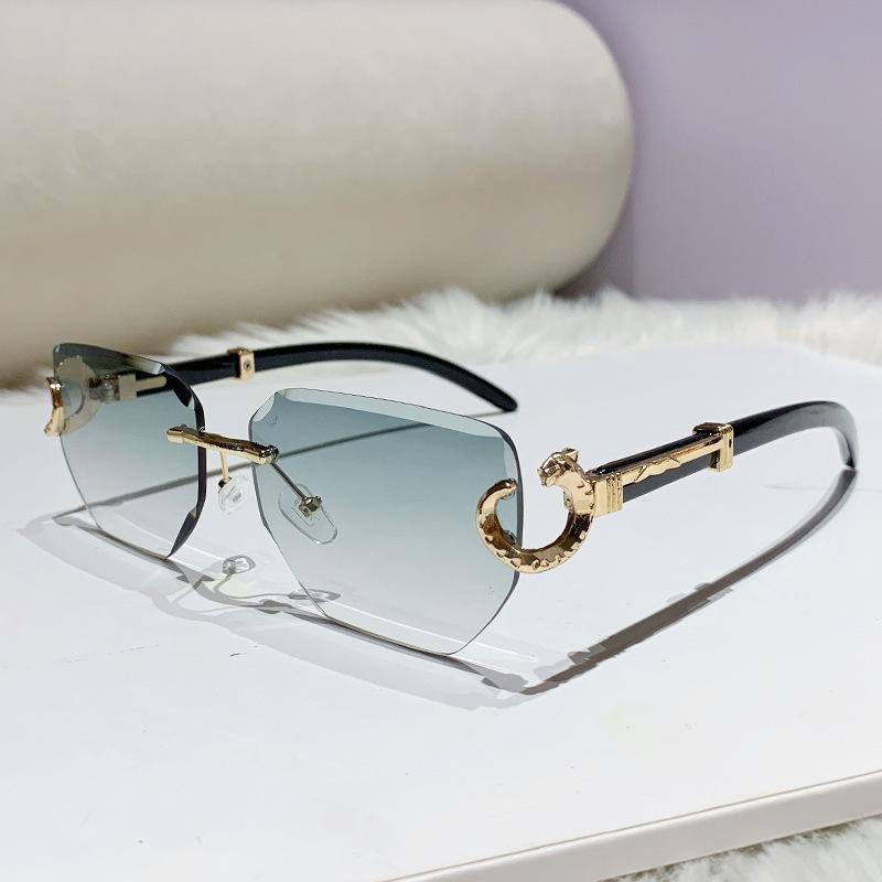 Vintage Rimless Gradient Sunglasses For Women Men Leopard Head Design Fashion Sun Glasses Polygonal Sunglasses