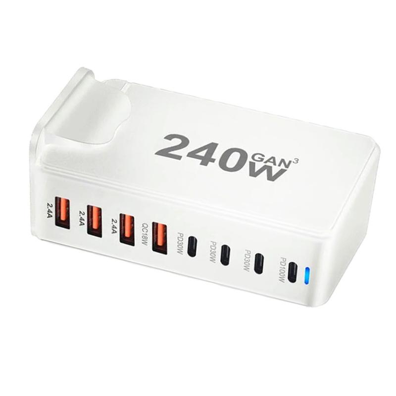 N91R 240W USB-C 8-Port PD GaN Charger PD3.0 QC3.0 Fast Charging for MacBook Pro/Air iPad iPhone 15 14 13 Pro Max White (US)
