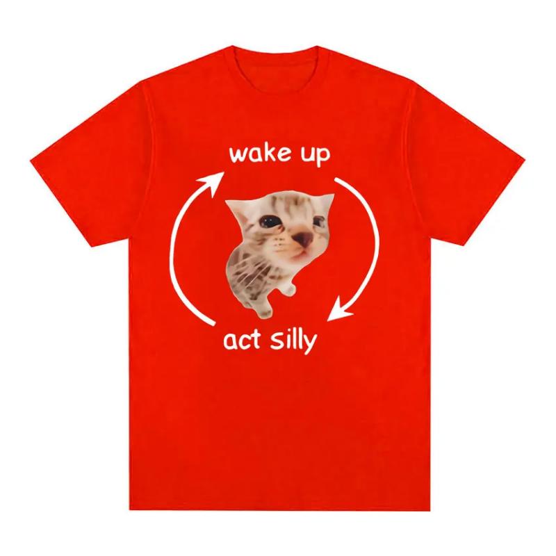 Wake Up Act Silly Meme Graphic T Shirt Funny Cute Cat Print Short Sleeve T-shirt Women Casual Oversized T Shirts
