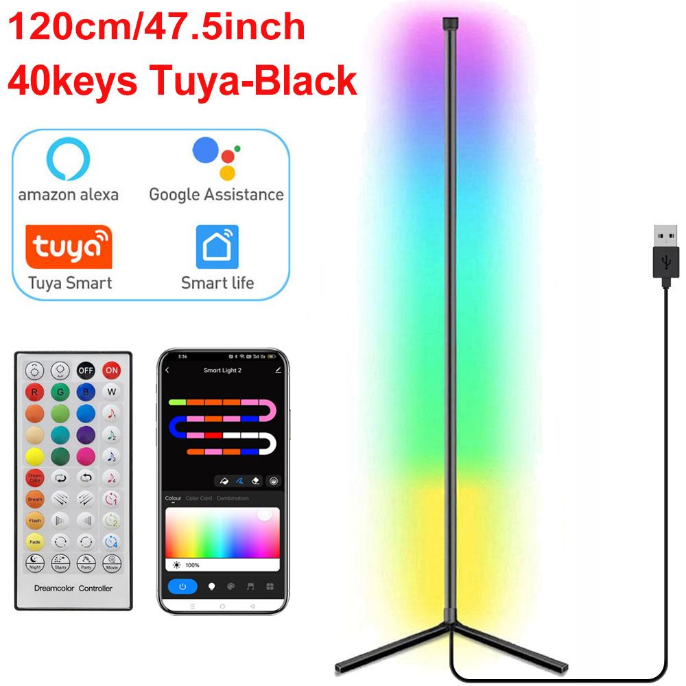 Nordic 120cm Dimmable Standing LED Bar Light Corner Tuya Smart Floor Lamp for Bedroom RGB Mood Lighting Gaming Living Room Decor
