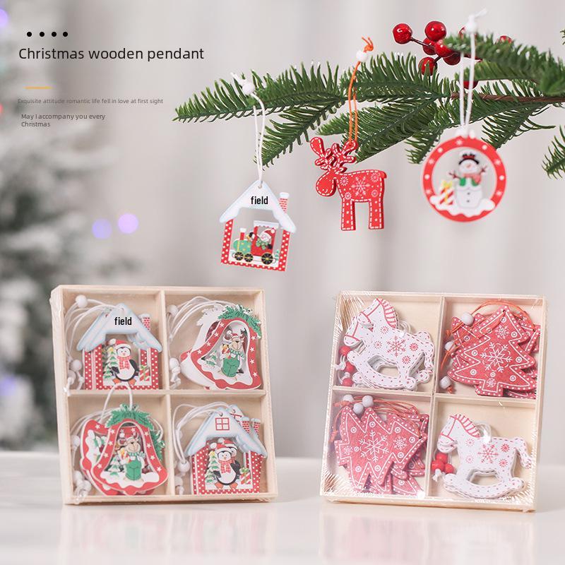 Creative Wooden Christmas Ornaments: Small Reindeer Tree Pendants with Exquisite Painted Box