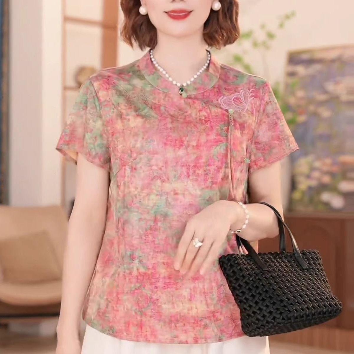 

Принтованная рубашка с коротким рукавом, летний топ, тонкий топ 3XL (138-75kg recommended)