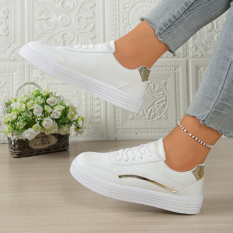 Comfortable Plus Size Sneakers Fashion Round Toe Spliced Lace-Up Platform Waterproof Non-Slip Flat Single Shoes