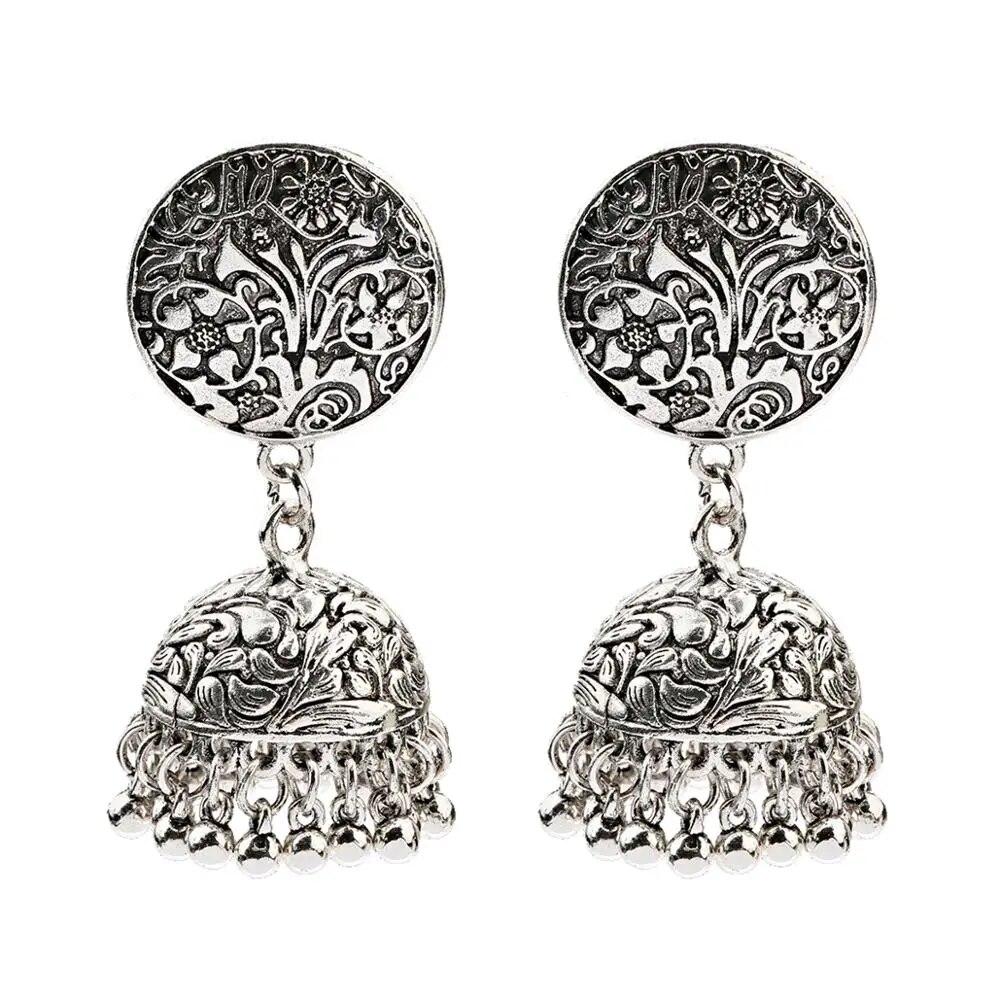 Orecchini Jhumka Indiani Tradizionali A Pompon Con Perle – Etnici In Lega – Regalo Di Nozze Bollywood
