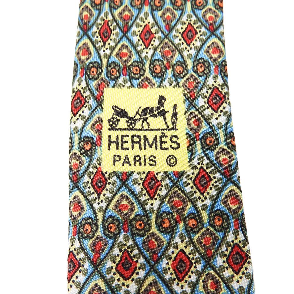 USED HERMES Necktie Silk Green System Business Fashionable Overall Handle Mens