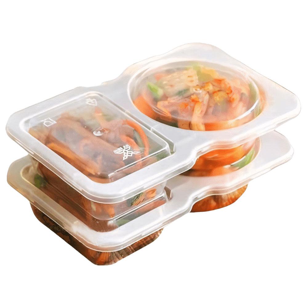 2 Compartment Transparent Dressing Containers with Lids Stackable Storage Snack Containers Disposable for Home School