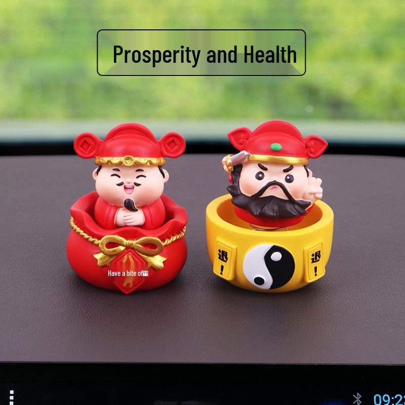 Mini Fortune God Bouncing Head Figurine for Car Dashboard Decoration