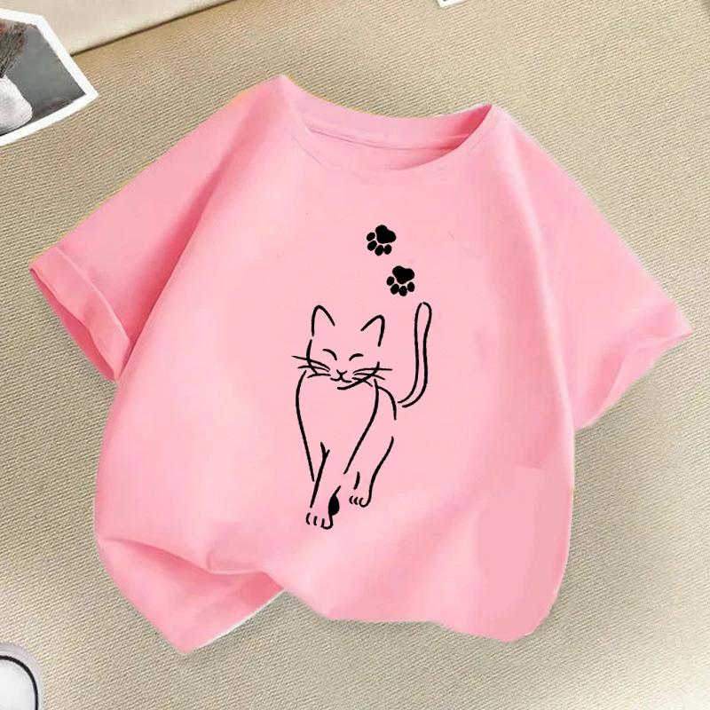 Cartoon Cat Paw Children Tshirts Summer Boys Girls Clothes Fashion Funny Kawaii Colorful Tops Y2K Kids Short Sleeve Tshirt