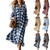Women's Loose Fit Vintage Plaid Long Sleeve Shirt Dress for Casual Everyday Wear
