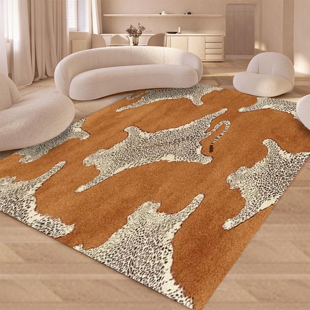 Leopard Print Light Luxury Rug for Living Room Deco Flannel Carpet Ins Style Large Area Floor Mat Bedroom Bedside Soft Floor Mat