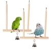 Bird Perch Parrot Play Toys Stand Holder Natural Wooden Swing Bell Cage Hanging