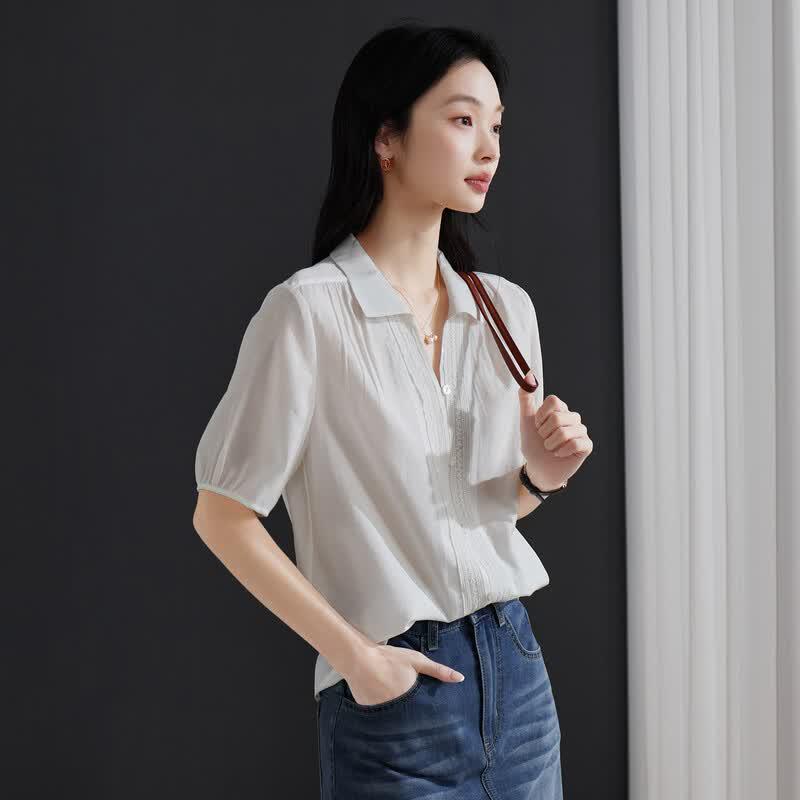 SOFSIL Women s 2026 Summer Short Sleeve Collared Shirt M белый