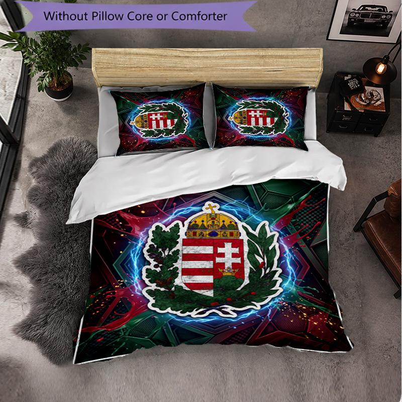 Hungary Football Pattern 3 Pieces Bedding Set Soft Microfiber Duvet Cover with Pillow Cases for Bedroom