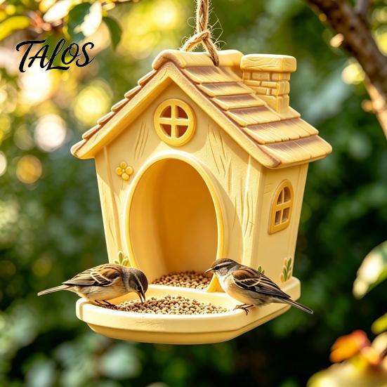 Wild Bird Gift for Gardeners House Shape Hanging Feeder Outdoor Garden Decor, Weatherproof Resin Backyard Watching Supplies with Large Capacity Tray &
