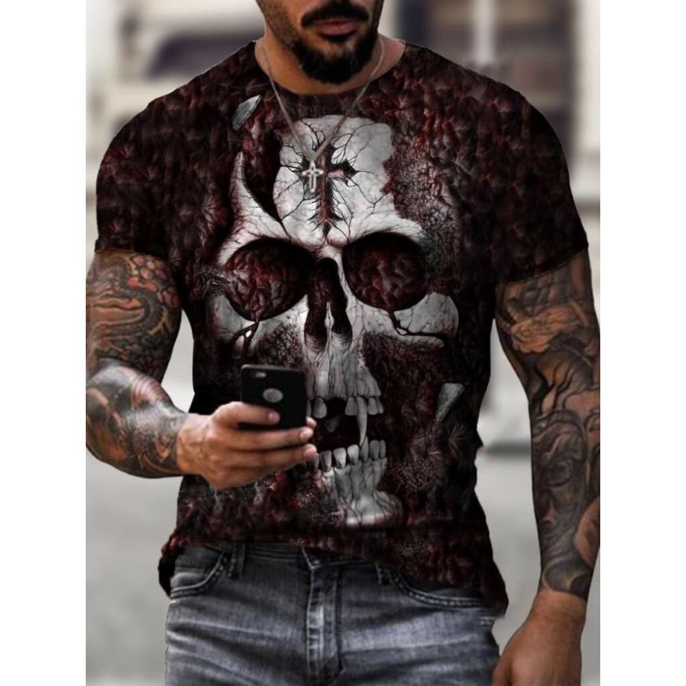 Skull Pattern 3D Printed T-shirt Summer Casual Round Neck Men's T-shirts