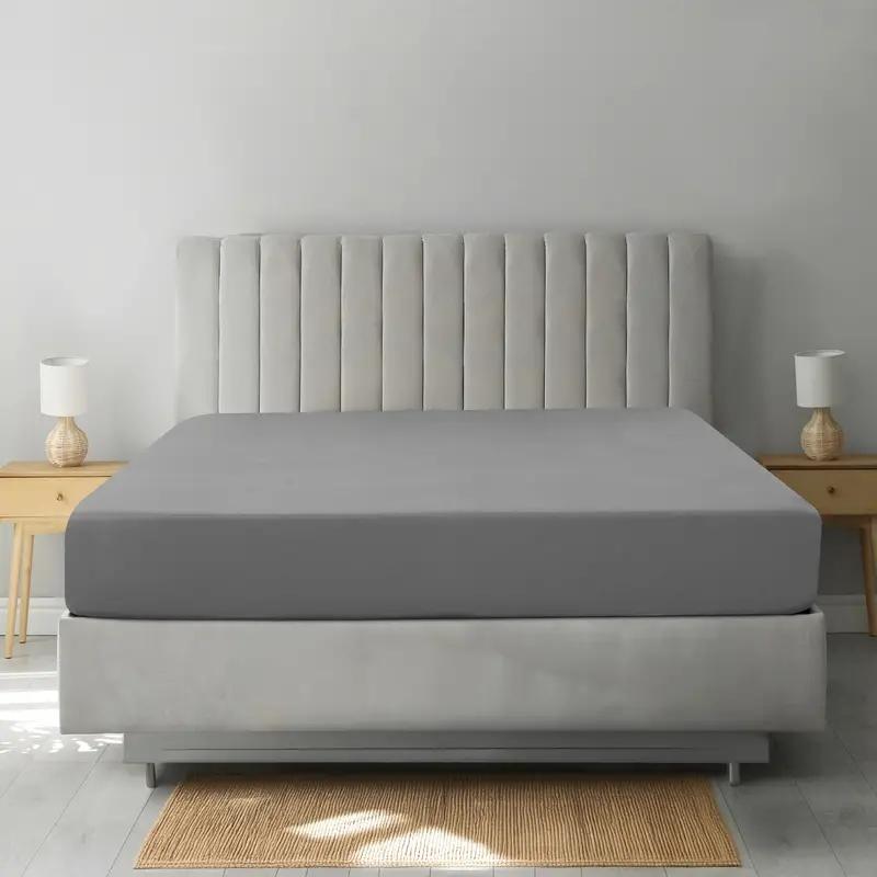 1PC Solid Color Bed Sheet, Comfortable Fitted Sheets, Deep Pocket Mattress Protective Cover Bedding Collection Smooth Texture