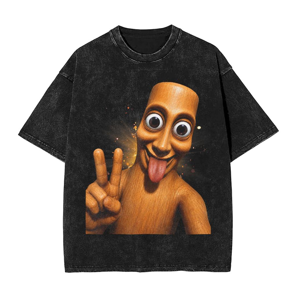 Vintage Washed Tshirt Funny Brainrot Outer Space Meme Tung Sahur John Pork Selfie Tshirts Fashion Tee Shirt Male Summer Tops