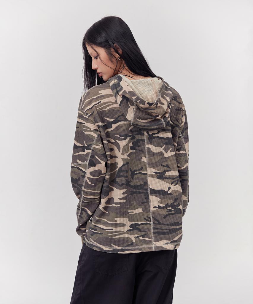 Waffle Hoodie Long Sleeve Khaki
