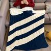 Navy Diagonal Stripe Flannel Blanket Warm Soft Halloween Christmas Couch Warm Cozy Decorative Decor Gift For All Season
