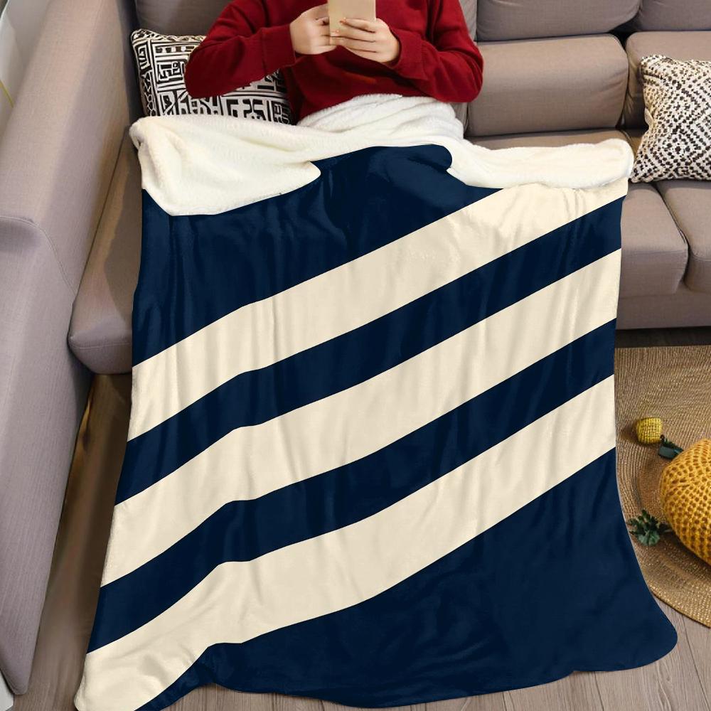 Navy Diagonal Stripe Flannel Blanket Warm Soft Halloween Christmas Couch Warm Cozy Decorative Decor Gift For All Season