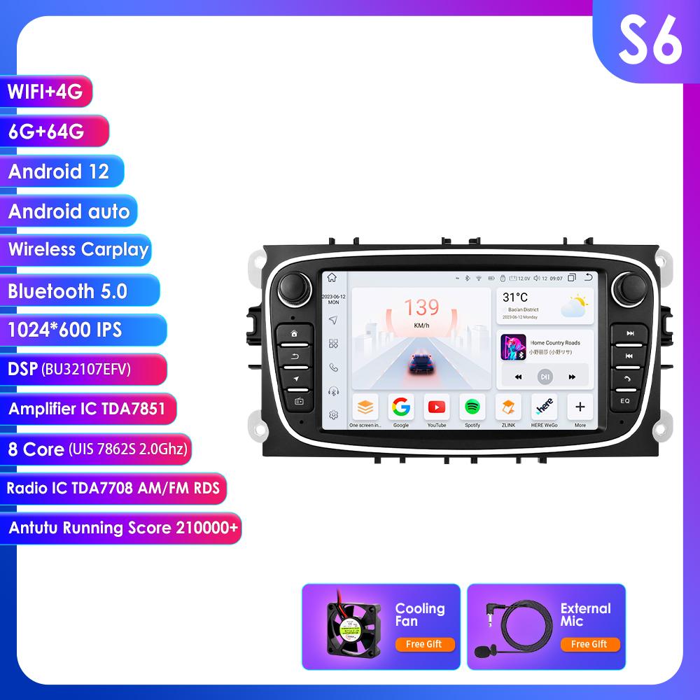 Hizpo For Ford/Focus/S-Max/Mondeo 9/GalaxyC-Max Car Radio Multimedia Video Player Navigation GPS Intelligent  Android 13 NO DVD 2din 2 Din 2.5D USB