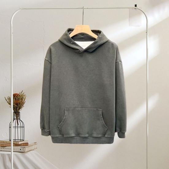 Yousheng Winter Couple Hoodie Washed Retro Loose Hooded Pullover Long Sleeve Unisex Top Elastic Cuffs Thick Fall Spring Hoodie