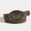 "European and American Women's Retro Turquoise Embossed Belt - Western Style Fashion Accessory"