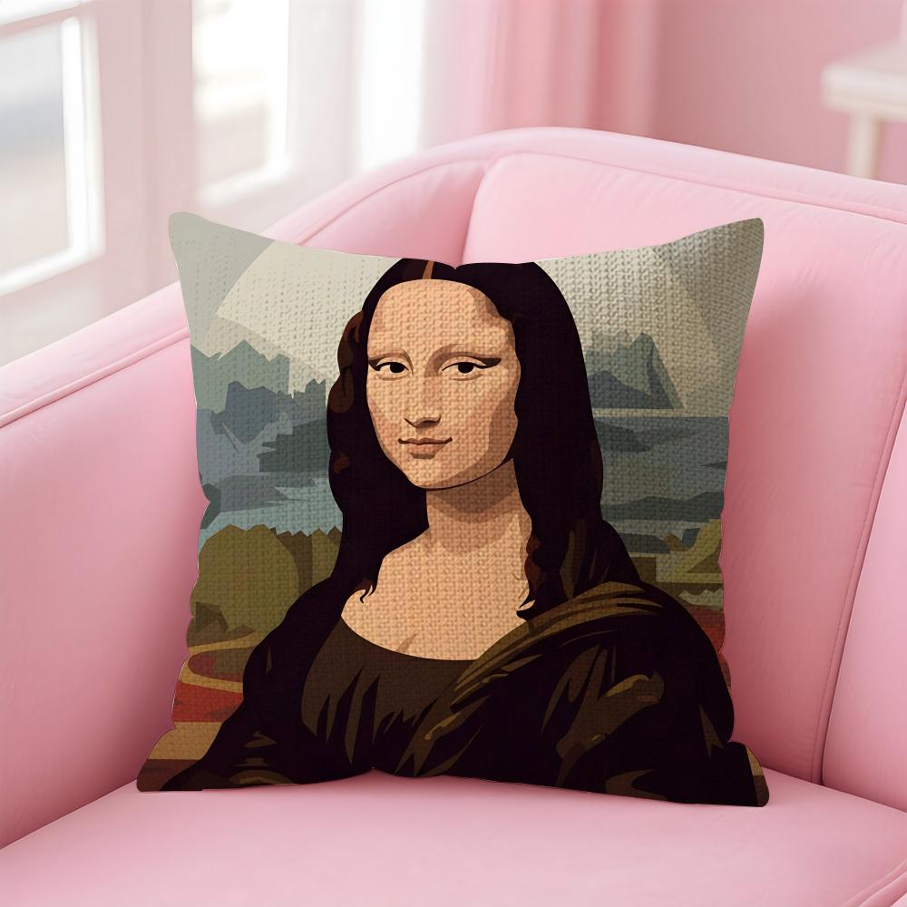 Mona Lisa Art Cushion Cover Natural Linen Pillow Case DoubleSided Print Decorative Sofa Pillowcase Home Decor Gift