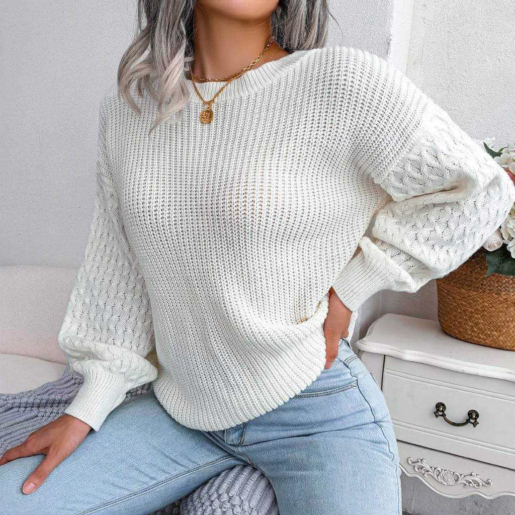 Women's Casual Long Sleeve Knit Sweater Loose Pullover And Thick Knit Sweater