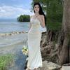 Neck Sling Dress Women's Satin High-end Sense Thin White Dress Registration Fishtail Temperament Skirt