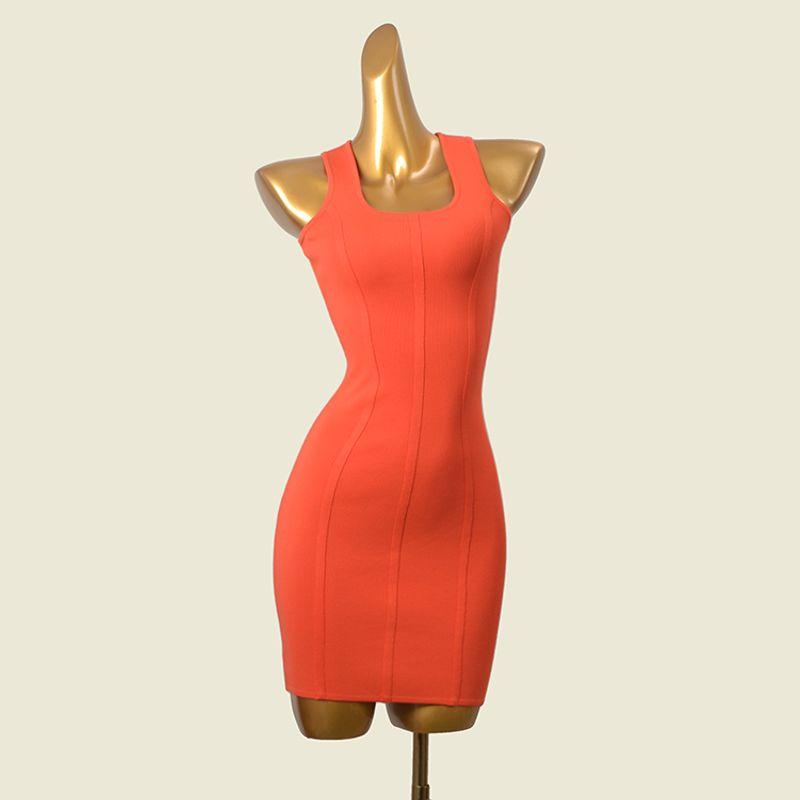 

California Niche Style Brand Square Collar Bodycon Dress Fashion Style Sexy Silm Sexy Sexy Knitting Export Short Skirt Orange color XL