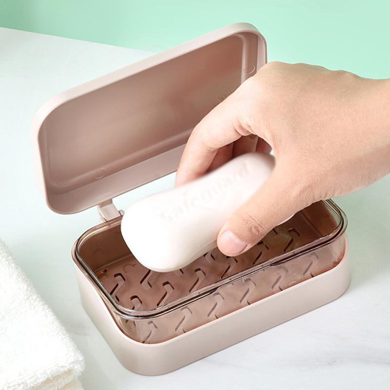 Plastic Bathroom Soap Box With Lids Travel Portable Plate Tray Dish Storage Holder Draining Rack  Home Soap Container