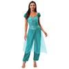 Womens Arab Princess Costume Contrast Color Gem Decor Sequined Tulle Overlay Sleeveless Jumpsuit Belly Dance Romper