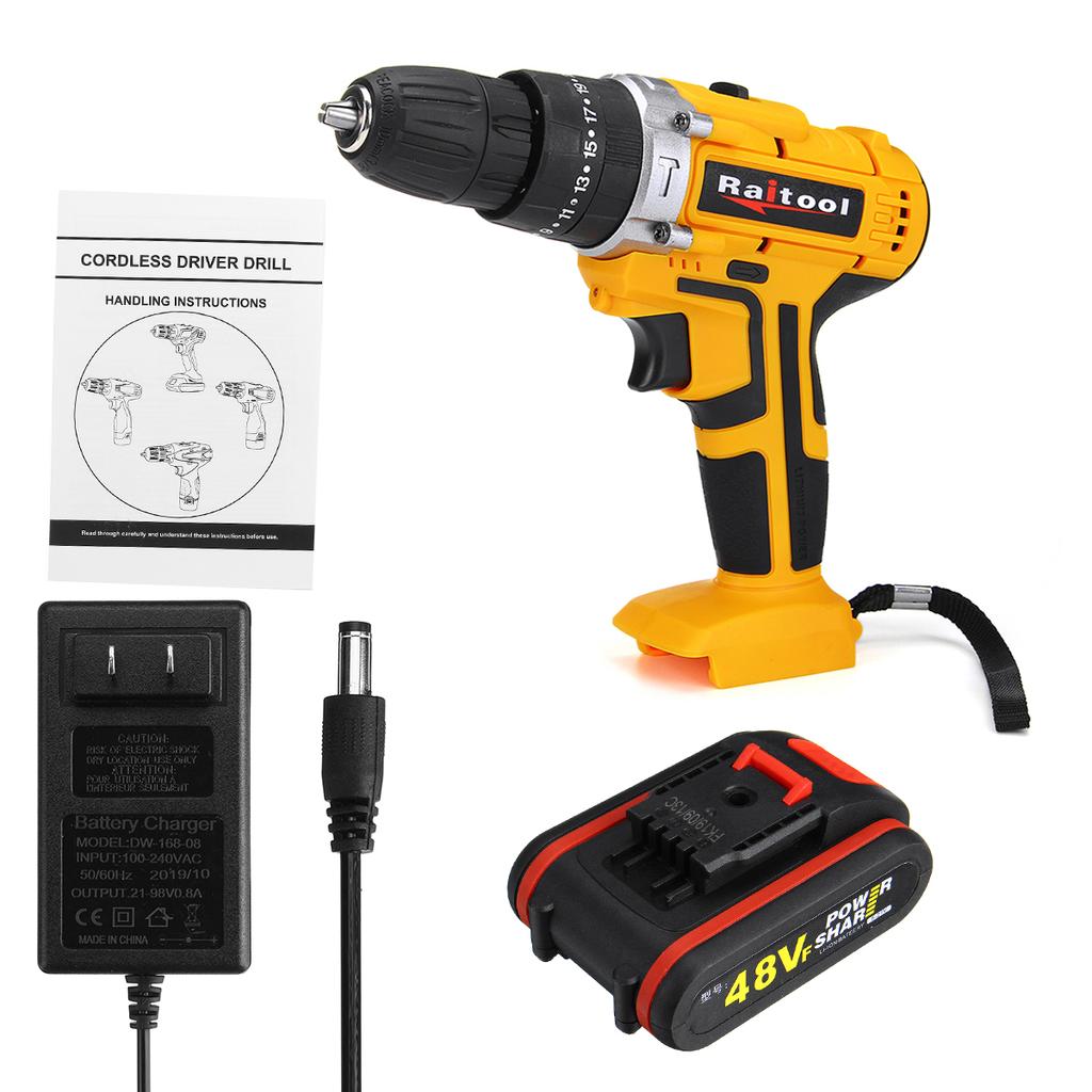 Buy Raitool 48/88VF 36NM/ 65Nm Cordless Drill Power Tools Wireless ...