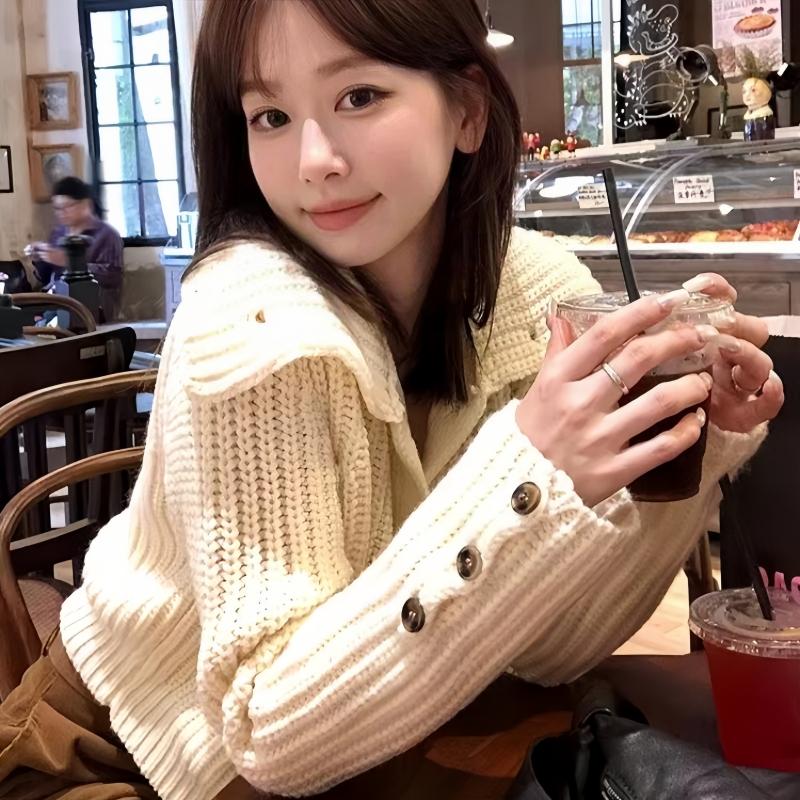 

Женский теплый вязаный кардиган с мягким характером и высоким воротником, свободный и тонкий, универсальная куртка-свитер7042# one size fits all абрикосовый