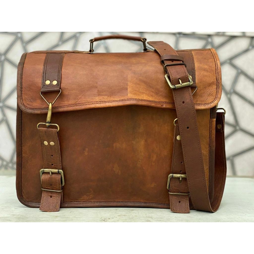 Vintage Laptop Handmade Briefcase Bag Satchel Messenger (Men's Bag)  Leather