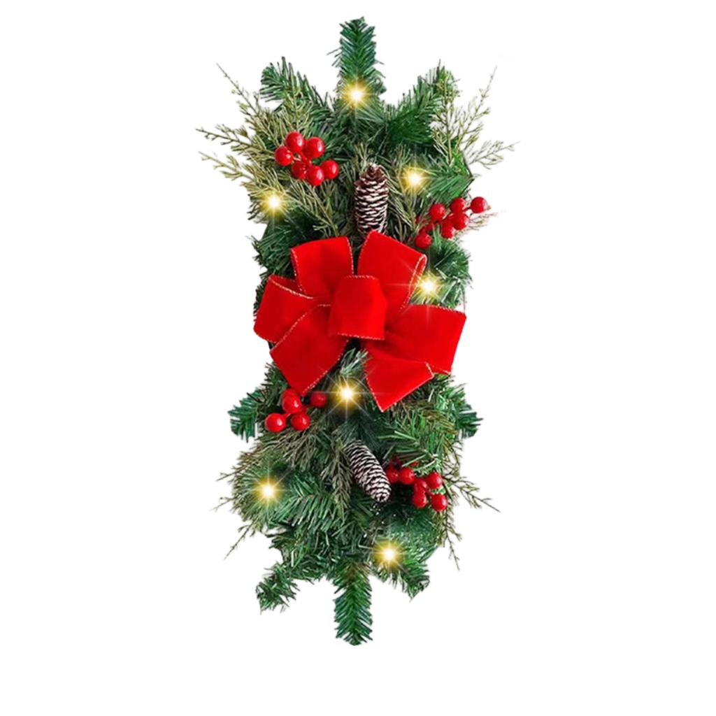 Christmas Wreath Door Curtain Decoration with LED Lights for Staircase Hanging Home Decor