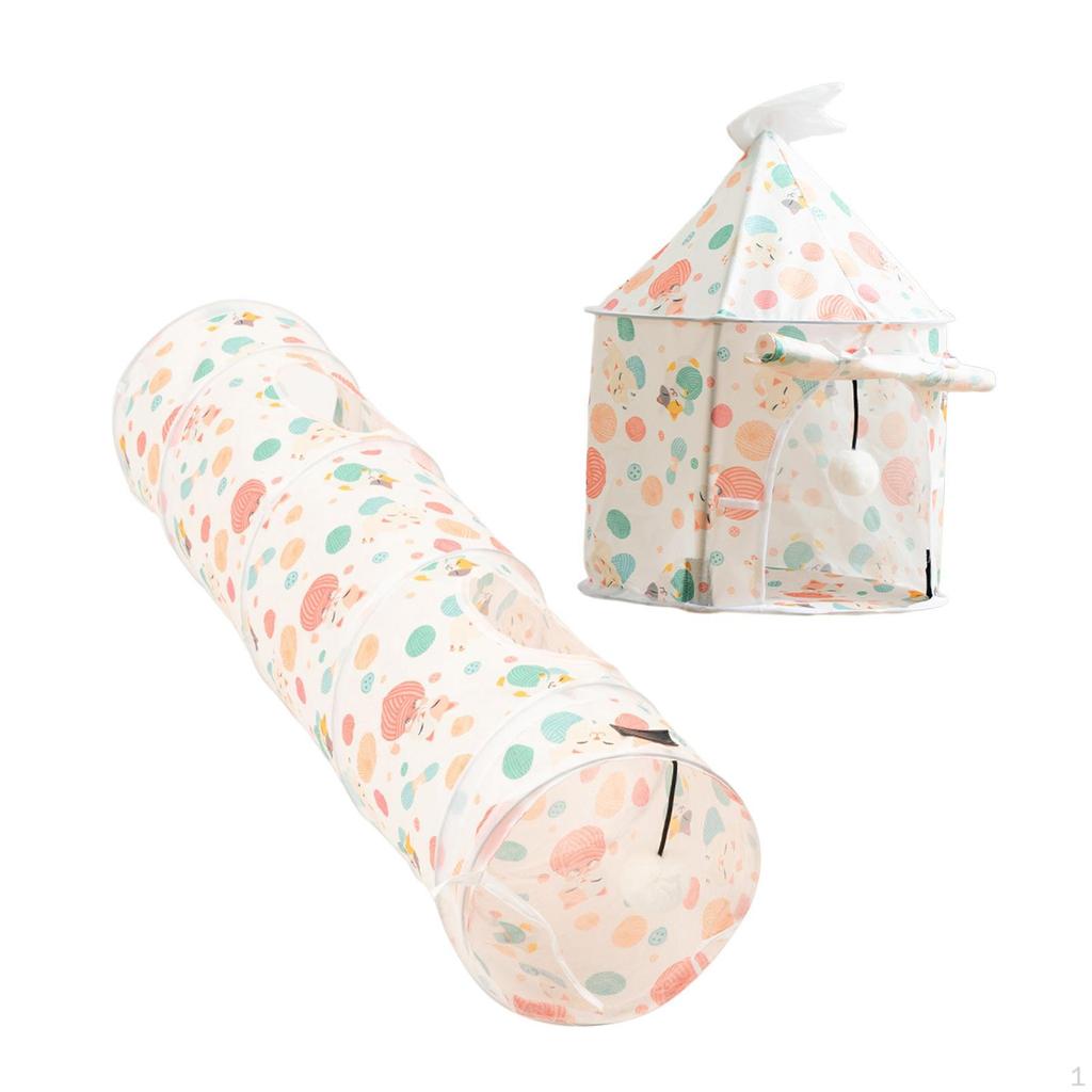 Cat Tunnel Interactive Toy with Hanging Ball Cute Extensible Foldable Play Tent House for